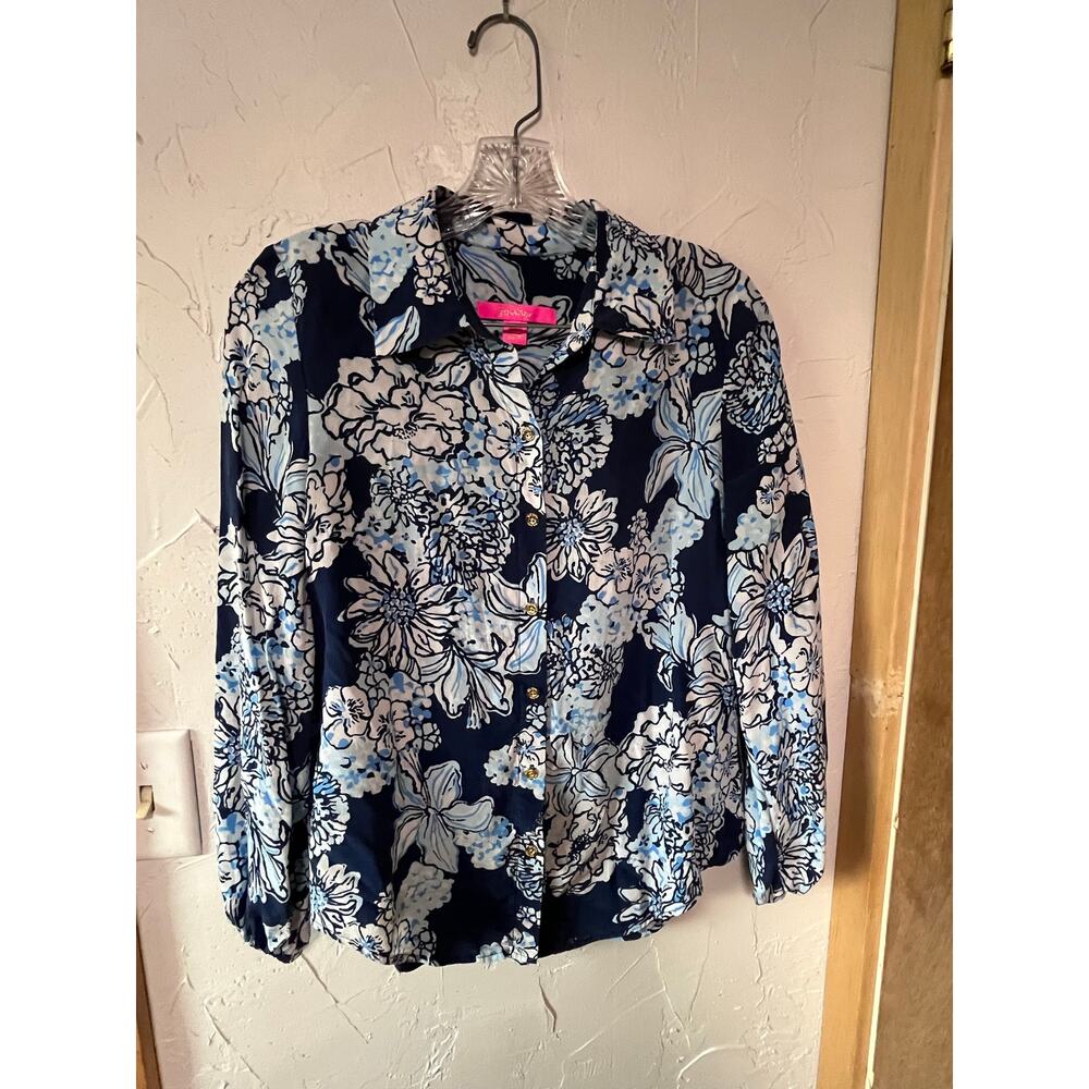 Lilly Pulitzer Floral Silk Button Up Sz XS